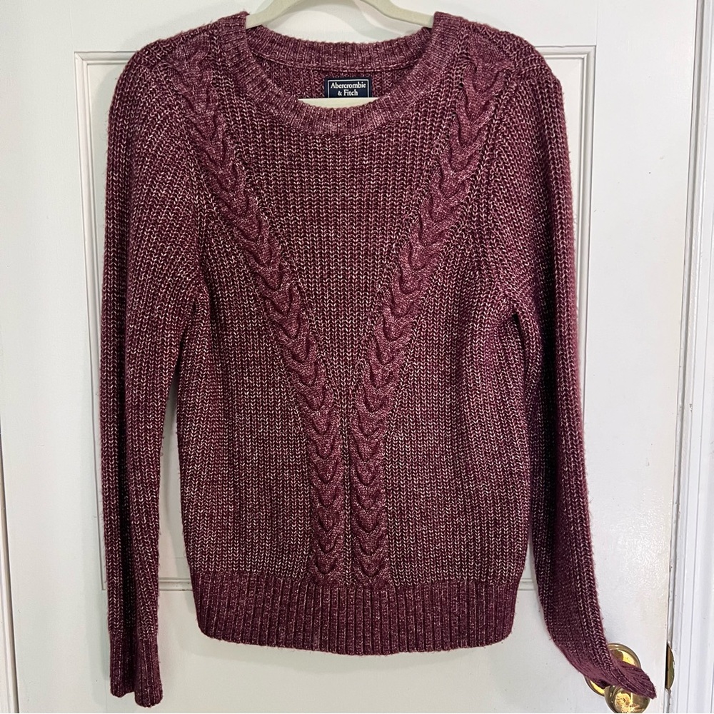 Burgundy cable relaxed fit sweater.